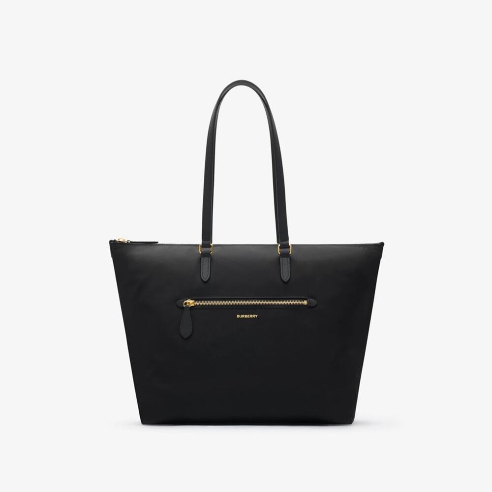 Burberry Black Nylon Tote with Gold-Tone Zip Detail